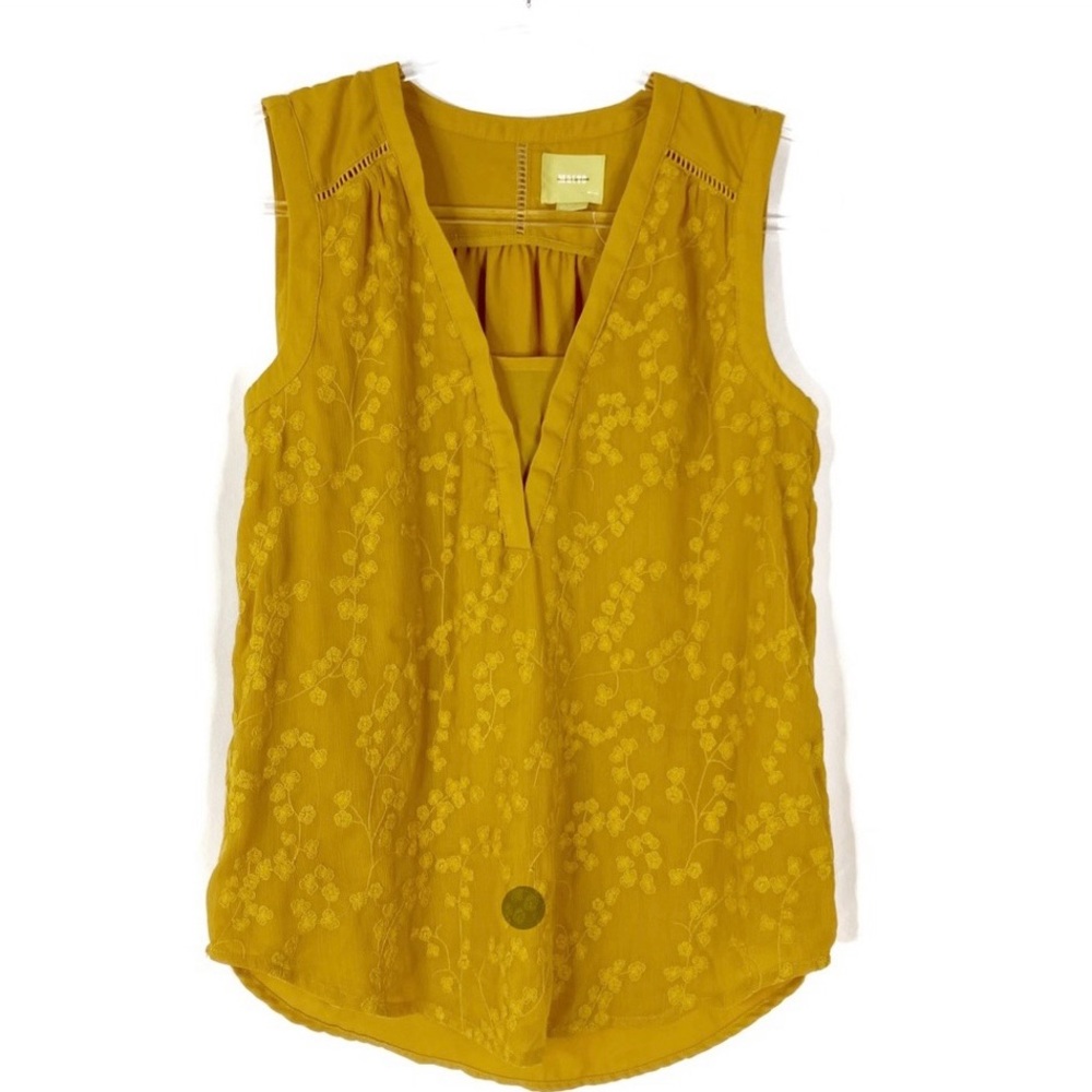 Maeve | Mustard Yellow Floral Embroidered Sleeveless Blouse